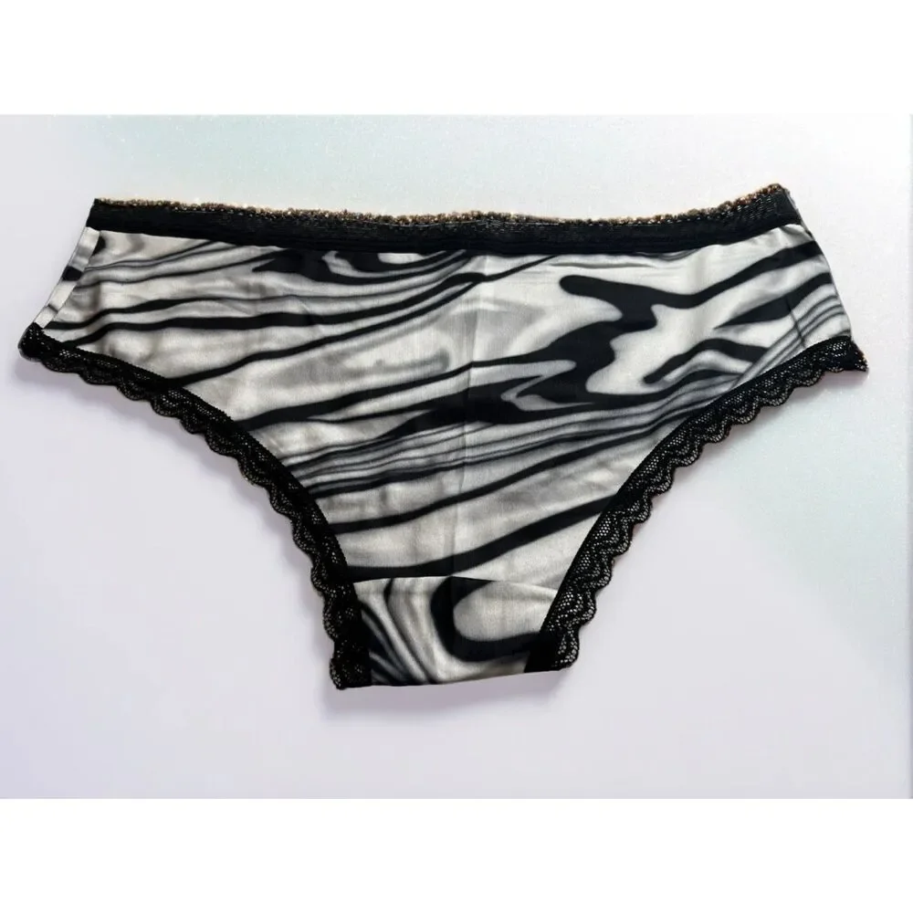 New Bikini Brief Lace Accent Black White Abstract Small Panties Underwear NWOT